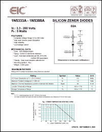 1N5334A datasheet: 3.6 V,  5 W silicon zener diode 1N5334A