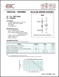 1N5346A datasheet: 9.1 V,  5 W silicon zener diode 1N5346A