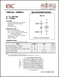 1N5913A datasheet: 3.3 V,  1.5 W silicon zener diode 1N5913A