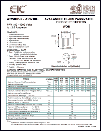 A2W005G datasheet: 50 V, 2 A Avalanche glass passivated bridge rectifier A2W005G