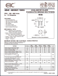 AB40-C1000G datasheet: 100 V, 1.0 A Avalanche glass passivated bridge rectifier AB40-C1000G