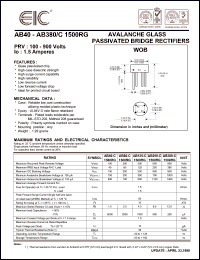 AB380-C1500RG datasheet: 900 V, 1.5 A Avalanche glass passivated bridge rectifier AB380-C1500RG