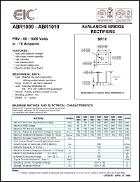 ABR1002 datasheet: 200 V, 10 A Avalanche bridge rectifier ABR1002