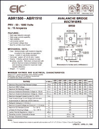ABR1506 datasheet: 600 V, 15 A Avalanche bridge rectifier ABR1506
