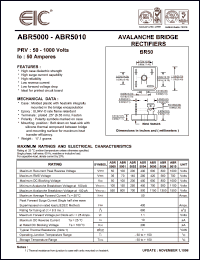 ABR5001 datasheet: 100 V, 50 A Avalanche bridge rectifier ABR5001