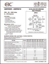 ABR5010 datasheet: 1000 V, 50 A Avalanche bridge rectifier ABR5010