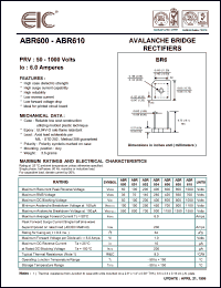 ABR602 datasheet: 200 V, 6 A Avalanche bridge rectifier ABR602