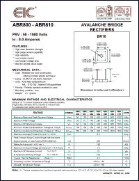 ABR804 datasheet: 400 V, 8 A Avalanche bridge rectifier ABR804