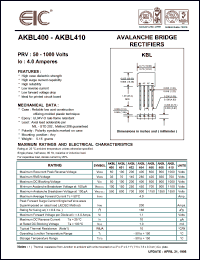 AKBL408 datasheet: 800 V, 4 A Avalanche bridge rectifier AKBL408
