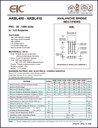 AKBL404 datasheet: 400 V, 4 A Avalanche bridge rectifier AKBL404