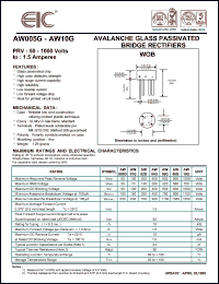 AW04G datasheet: 400 V, 1.5 A avalanche glass passivated bridge rectifier AW04G