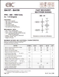 BA159 datasheet: 1000 V, 1.0 A fast recovery rectifier diode BA159