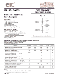 BA157 datasheet: 400 V, 1.0 A fast recovery rectifier diode BA157