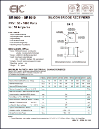 BR1002 datasheet: 200 V, 10 A silicon bridge rectifier BR1002