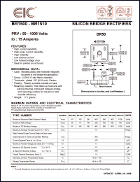 BR1500 datasheet: 50 V, 15 A silicon bridge rectifier BR1500