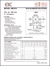 BR1504 datasheet: 400 V, 15 A silicon bridge rectifier BR1504