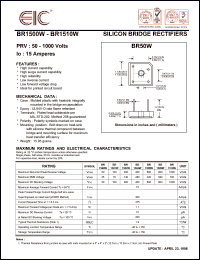 BR1510W datasheet: 1000 V, 15 A silicon bridge rectifier BR1510W