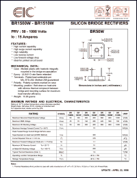 BR1501W datasheet: 100 V, 15 A silicon bridge rectifier BR1501W