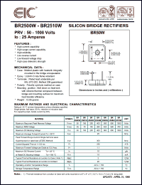 BR2500W datasheet: 50 V, 25 A silicon bridge rectifier BR2500W
