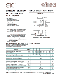 BR2502W datasheet: 200 V, 25 A silicon bridge rectifier BR2502W