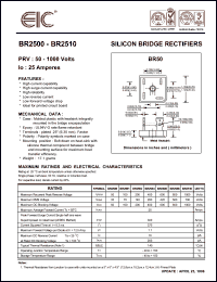 BR2508 datasheet: 800 V, 25 A silicon bridge rectifier BR2508
