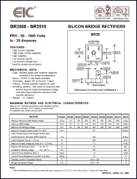 BR3501 datasheet: 100 V, 35 A silicon bridge rectifier BR3501