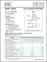 BR601 datasheet: 100 V, 6 A silicon bridge rectifier BR601