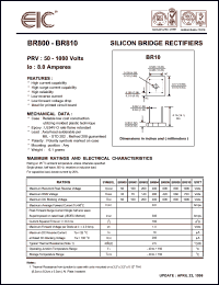 BR801 datasheet: 100 V, 8 A silicon bridge rectifier BR801