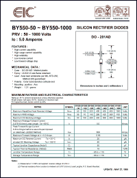 BY550-1000 datasheet: 1000 V, 5.0 A silicon rectifier diode BY550-1000
