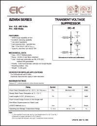 BZW04P26 datasheet: Working peak reverse voltage: 25.6 V, 1.0 mA, 400 Wtransient voltage suppressor BZW04P26