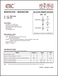 BZX55C2V4 datasheet: 2.4 V, 5 mA, 500 mW silicon zener diode BZX55C2V4