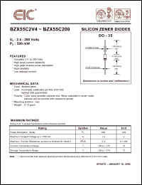 BZX55C62 datasheet: 62 V, 2.5 mA, 500 mW silicon zener diode BZX55C62