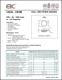 CN3M datasheet: 1000 V, 3 A, cell rectifier diode CN3M