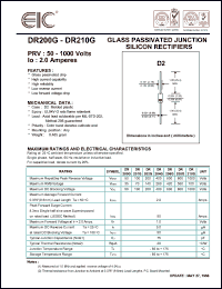 DR201G datasheet: 100 V, 2 A, glass passivated junction silicon rectifier DR201G