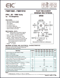 FBR1501 datasheet: 100 V, 15 A, fast recovery bridge rectifier FBR1501