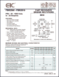FBR2500 datasheet: 50 V, 25 A, fast recovery bridge rectifier FBR2500