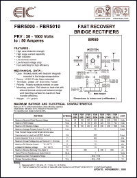 FBR5002 datasheet: 200 V, 50 A, fast recovery bridge rectifier FBR5002