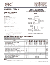 FBR604 datasheet: 400 V, 6 A, fast recovery bridge rectifier FBR604