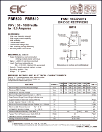 FBR804 datasheet: 400 V, 8 A, fast recovery bridge rectifier FBR804