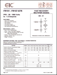 FR155 datasheet: 600 V, 1.5 A, fast recovery rectifier diode FR155