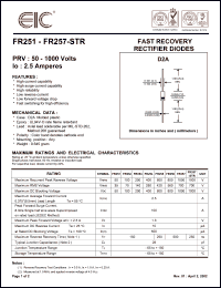 FR253 datasheet: 200 V, 2.5 A, fast recovery rectifier diode FR253