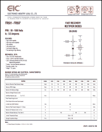FR502 datasheet: 100 V, 5 A, fast recovery rectifier diode FR502