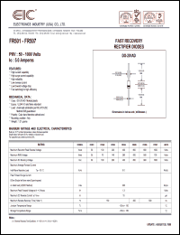 FR505 datasheet: 600 V, 5 A, fast recovery rectifier diode FR505