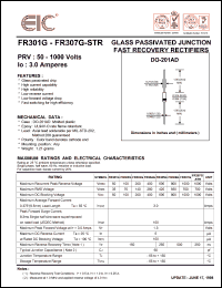 FR307G-STR datasheet: 1000 V, 3 A, glass passivated junction fast recovery rectifier FR307G-STR