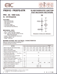 FR207G datasheet: 1000 V, 2 A, glass passivated junction fast recovery rectifier FR207G
