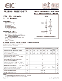 FR257G datasheet: 1000 V, 2.5 A, glass passivated junction fast recovery rectifier FR257G