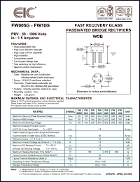 FW005G datasheet: 50 V, 1.5 A,  fast recovery glass passivated bridge rectifier FW005G