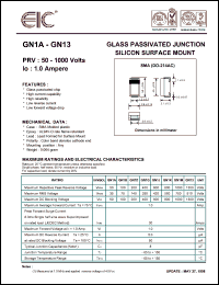 GN1K datasheet: 800 V, 1.0 A,  glass passivated junction silicon surface mount GN1K