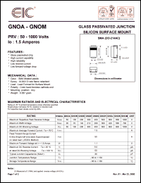 GNOE datasheet: 300 V, 1.5 A,  glass passivated junction silicon surface mount GNOE