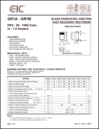 GR1D datasheet: 200 V, 1 A,  glass passivated junction fast recovery rectifier GR1D